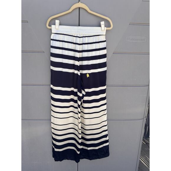 Cami NYC Wide Leg Pants White & Blue 100% Silk Shadow Stripe Sz M Nautical Prepp - Picture 8 of 16
